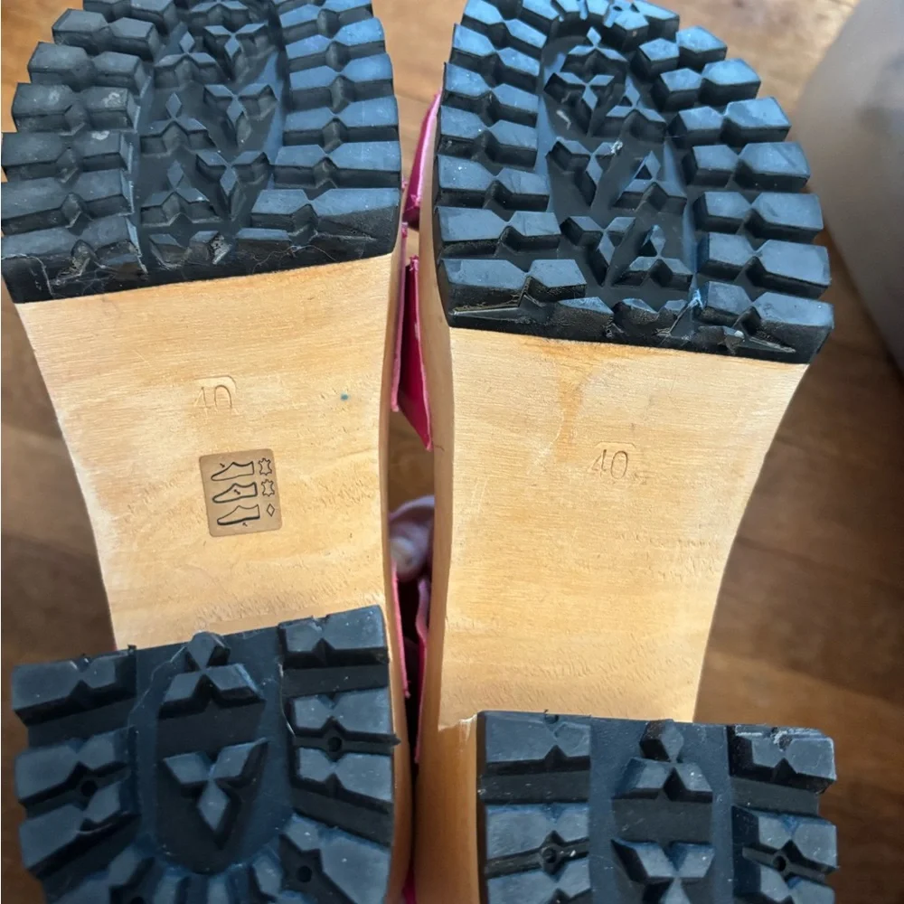 Swedish Hasbeens Pink Leather Platform Sandals